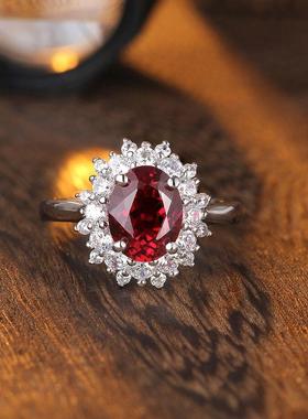 培育鸽血红18K金镶嵌红宝石戒指