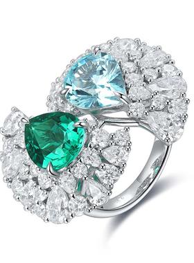 蓝宝石18K金镶嵌祖母绿戒指