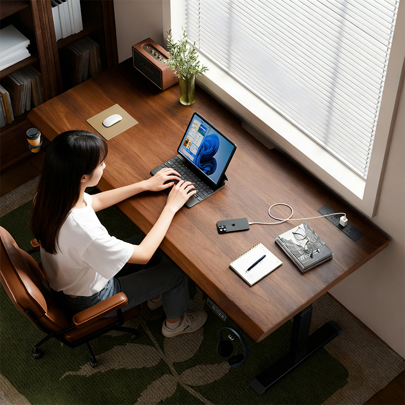 实木电动升降书桌可升降工作台