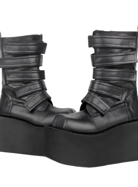 2025朋克PUNK方头皮带魔术贴超高跟厚底中筒靴M522