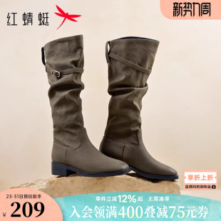 红蜻蜓长靴女秋冬女鞋 靴子配裙子长筒靴显瘦高筒靴旅游堆堆西部靴