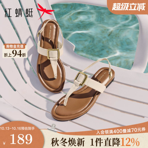 红蜻蜓休闲凉夹趾罗马凉鞋