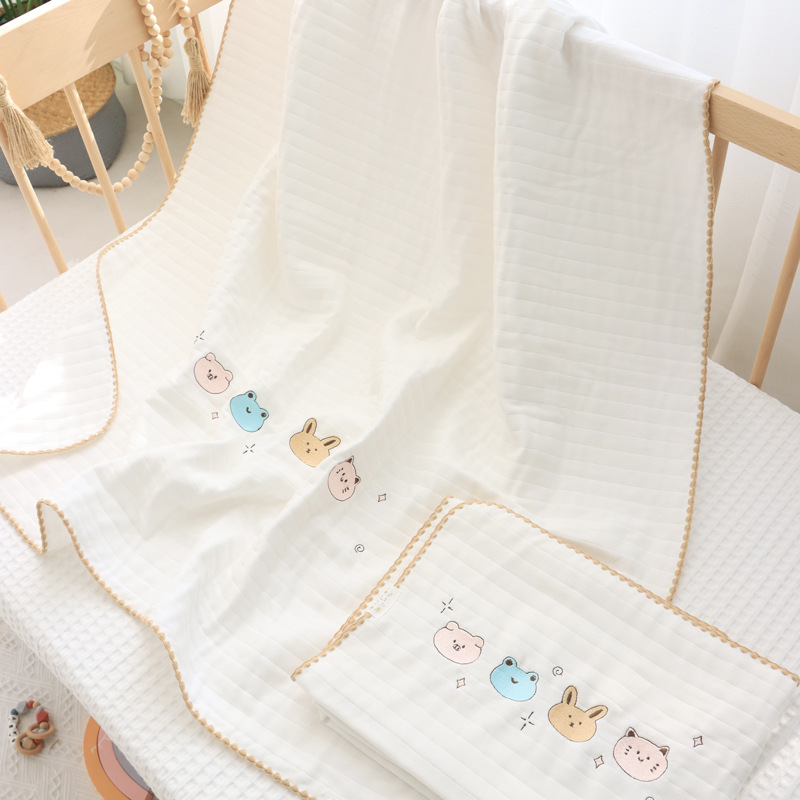 儿童浴巾全棉六层纱布刺绣浴巾初生宝宝盖毯婴儿包被新生儿包巾