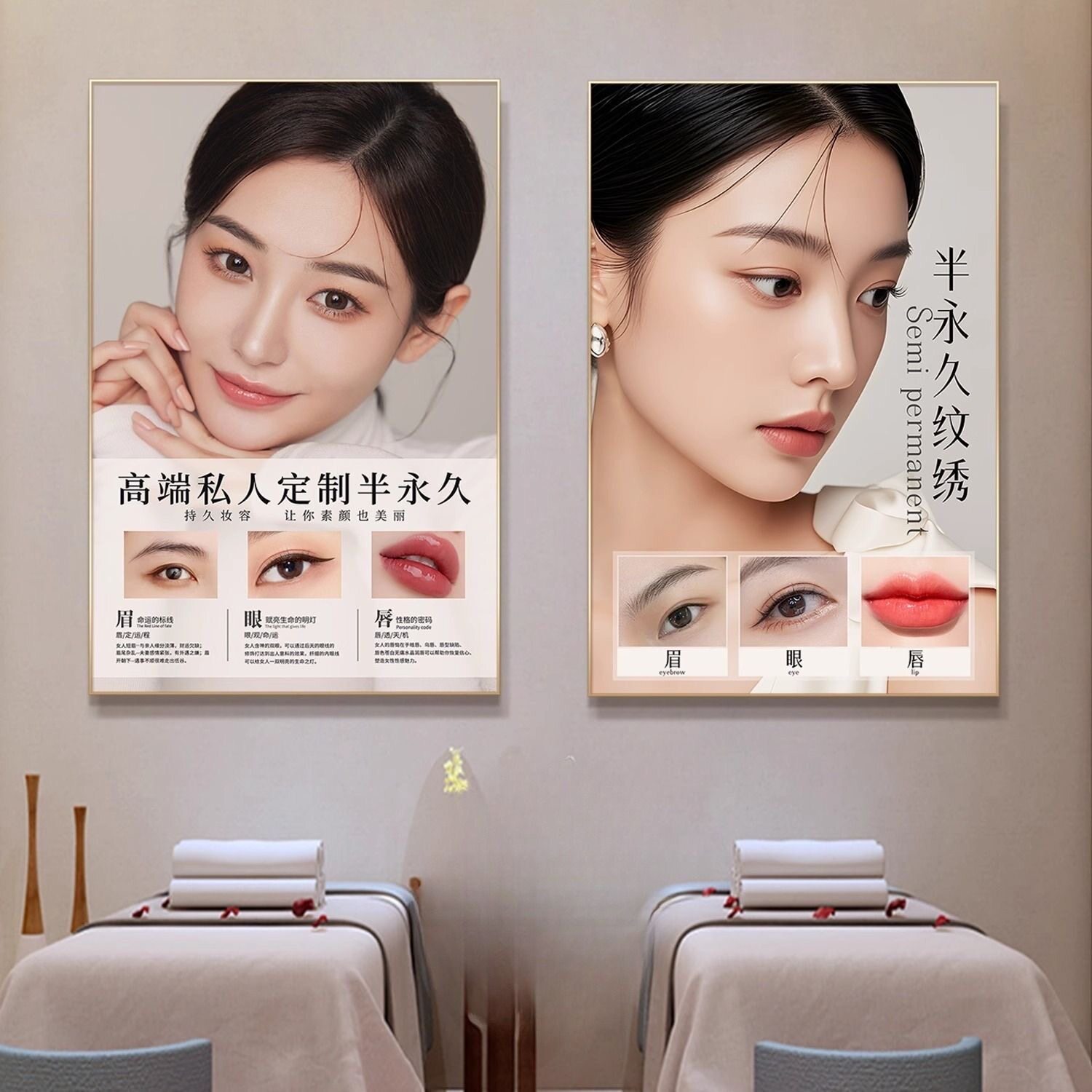 眉眼唇装饰挂画美甲美睫纹绣宣传现代装饰画