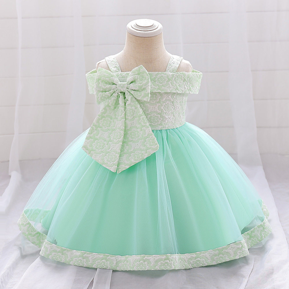 欧美吊带公主裙蝴蝶结宝宝周岁生日婚纱礼服儿童连衣裙baby gown