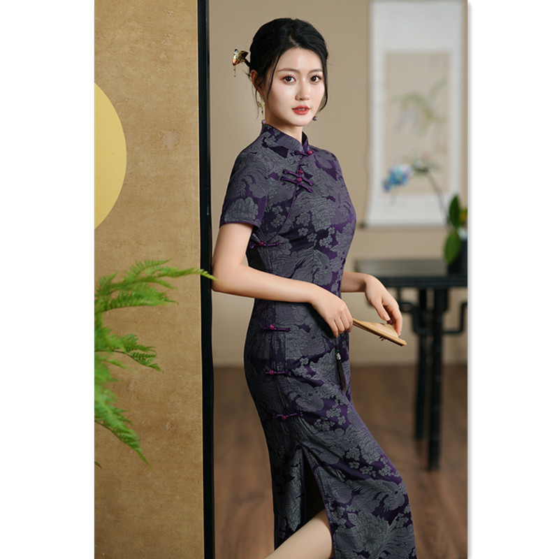 老上海复古中国风中老年女士大码长款旗袍2026夏季新款仿醋酸礼服