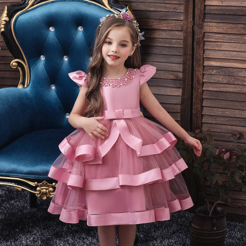2026跨境新款儿童礼服公主裙小飞袖蓬蓬女童演出服children dress