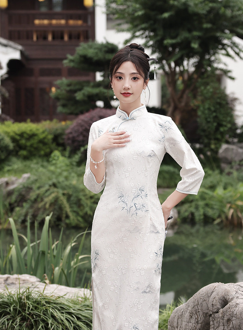 小清新国风改良提花棉质旗袍新款2026春秋中袖秋款少女日常连衣裙