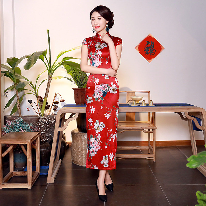 双层桑蚕丝时尚宴会高档礼服旗袍