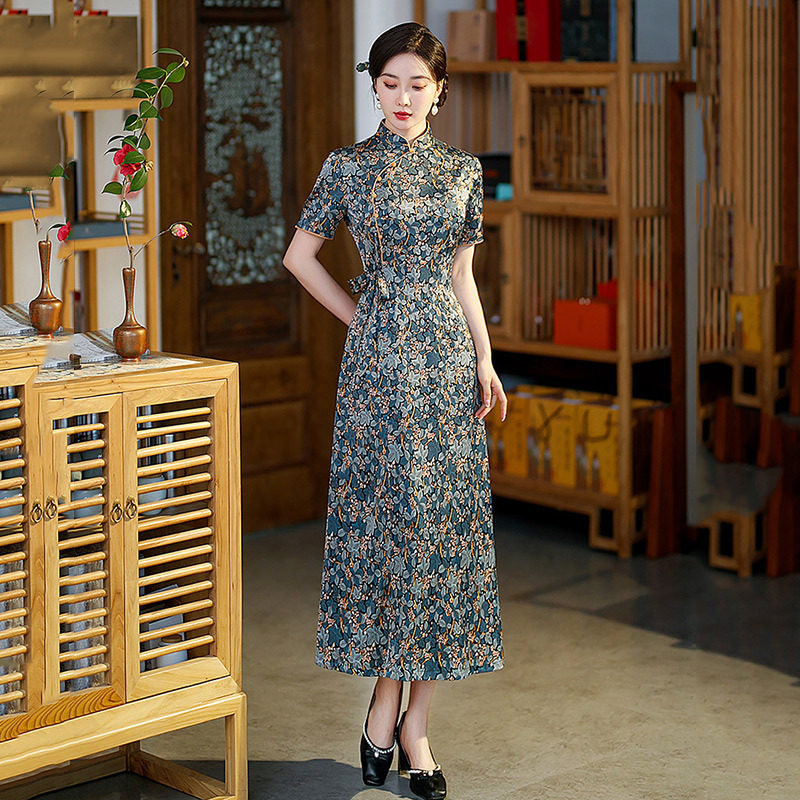 夏款妈妈装显瘦奥黛短袖改良旗袍A版不开叉2026新款女新中式复古