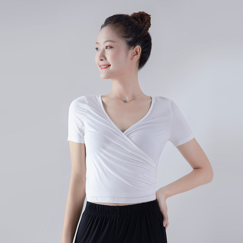现代舞服装成人高腰短款莫代尔绑带式上衣女长袖夏拉丁练功舞蹈服