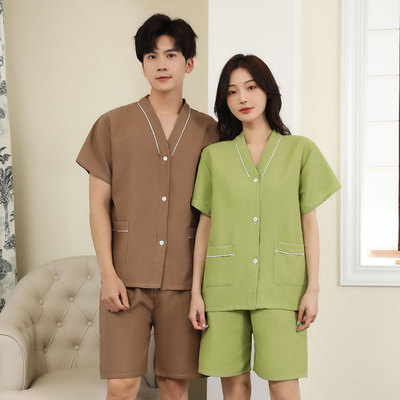 艾灸服前后开衫中医理疗按摩推拿服美容院刮痧汗蒸服开背男女套装