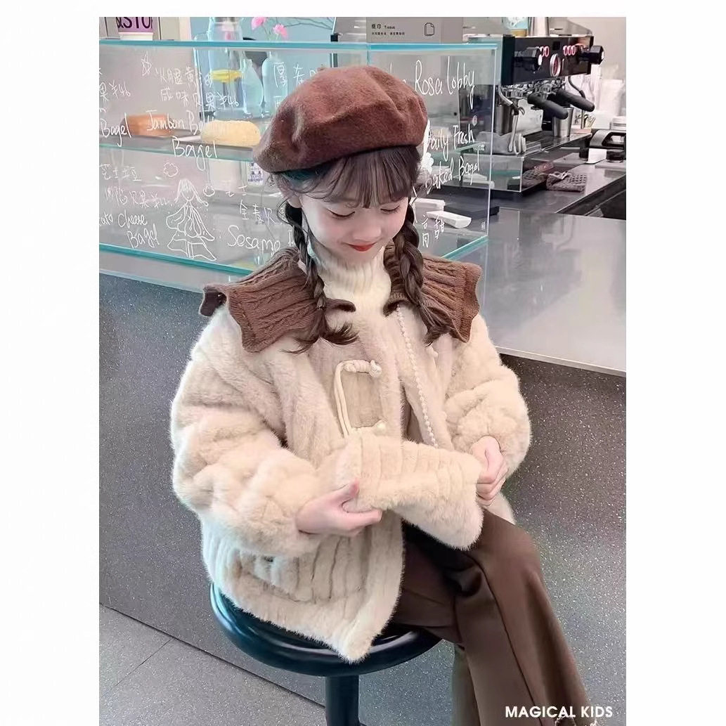 女童加绒外套2026新款韩版童装儿童冬装小香风衣服女孩冬季毛毛衣