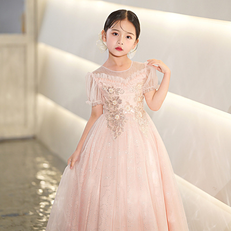 2026新款女童礼服儿童连衣公主裙子粉白香槟色小女孩裙装时尚跨境