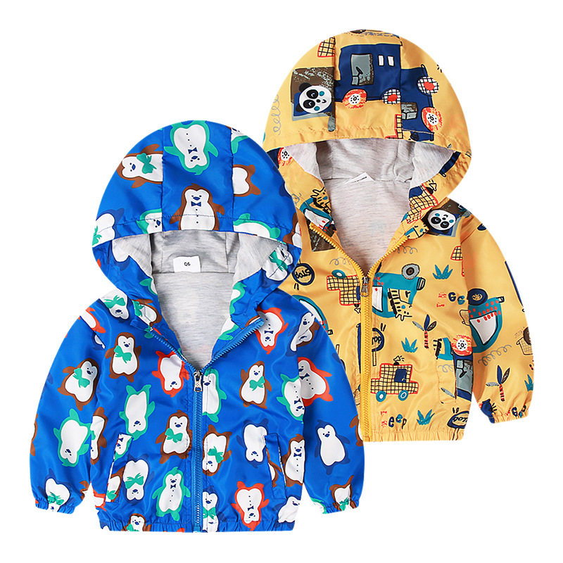 2026年春秋款童装外贸欧美卡通企鹅夹克 boys coats 连帽连接外套
