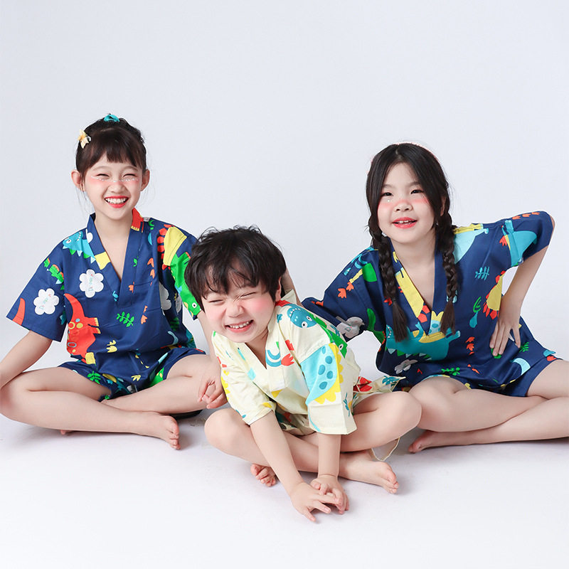 2026新款儿童卡通恐龙夏季家居服睡衣短款套装浴服汗蒸服女童男童