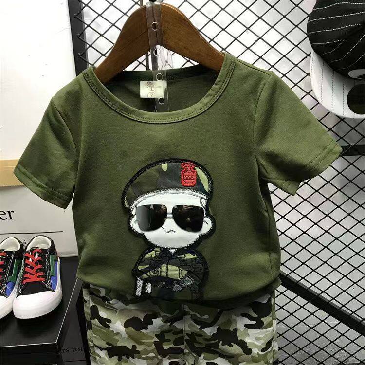 春夏季迷彩服套装2026新款男童中小童短袖套装时尚童装潮流外贸