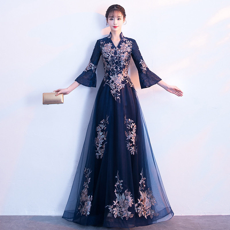 宴会晚礼服裙女2026新款年会长款礼服大气显瘦长袖名媛演出服旗袍