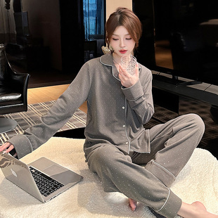 秋冬新款 加厚舒适德绒睡衣女秋冬 保暖带钻纯色高级德绒长袖 长裤