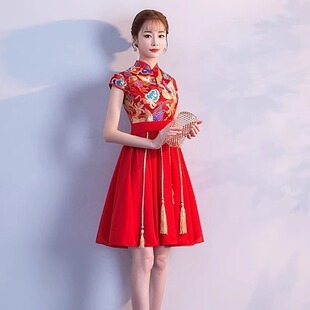 2026新款孕妇敬酒服短款新娘红色中国风小个子订婚礼演出迎宾旗袍
