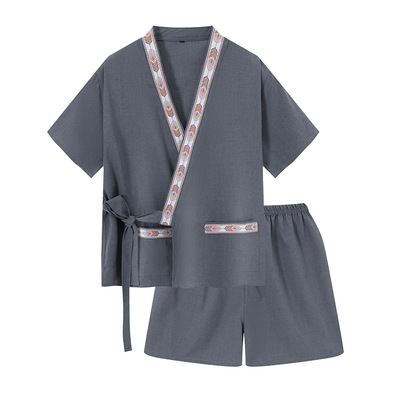 贡麻宽松开衫汗蒸服女情侣大码男套装足疗家居服睡衣按摩洗浴衣