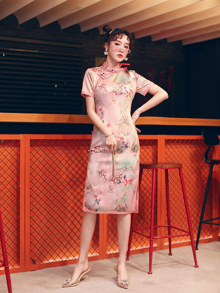 2026新款春夏季旗袍时尚宴会连衣裙短款少女礼服清新优雅拉链改良