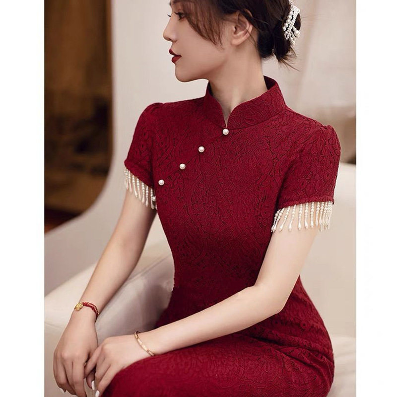 旗袍敬酒服2026新款春季新娘结婚婚礼改良蕾丝中长款订婚晚礼服女