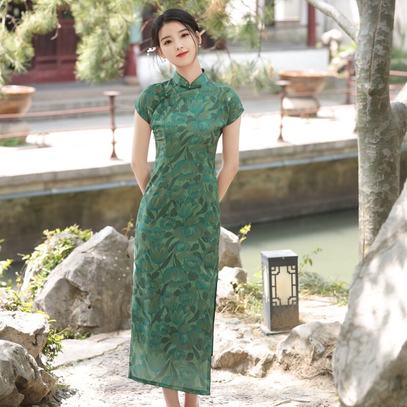 温婉优雅淑女范开墨绿色旗袍2026年春夏新款改良年轻款礼服连衣裙
