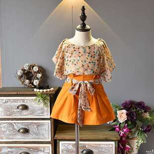 女童夏季套装2025新款韩版童装中小童雪纺短袖+短裤时尚休闲外贸