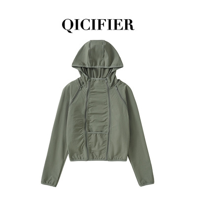 QICIFIER千彩菲儿高奢女装拉链分割可拆卸设计瑜伽工装外套秋冬季