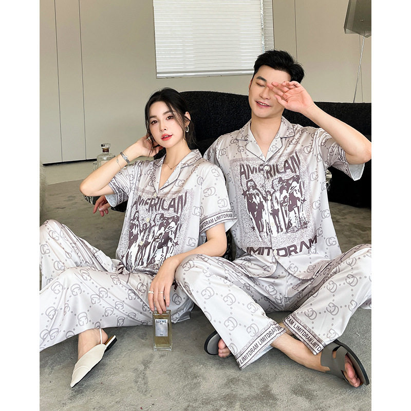 外贸轻奢情侣睡衣秋冬高级感冰丝丝绸短袖温暖舒适家居服2026秋季