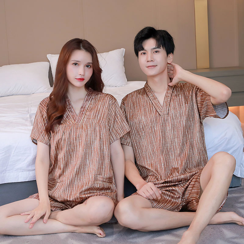 新款棉情侣男女家居服浴服睡衣汗蒸服韩版美容服酒店桑拿推拿按摩