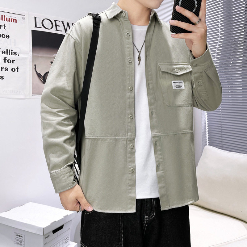 新款男士纯棉休闲上衣加厚宽松大码男士衬衫学生秋季外套男日系