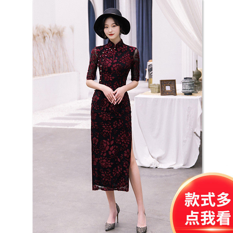 旗袍2026春夏新款年轻礼服改良民国蕾丝提花长款日常连衣裙女装