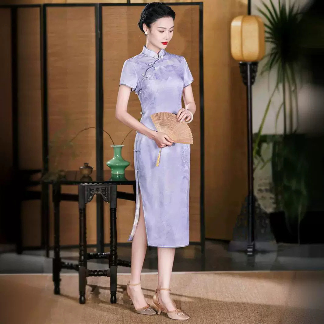 高端丝旗袍2026新款女夏季气质改良国风桑蚕丝连衣裙年轻中长款