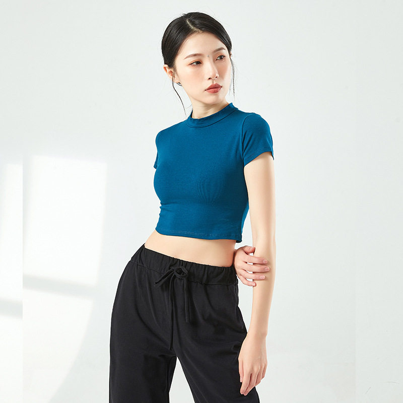 现代舞蹈练功服女式紧身舞蹈T恤短款民族古典舞短袖黑2026夏新款