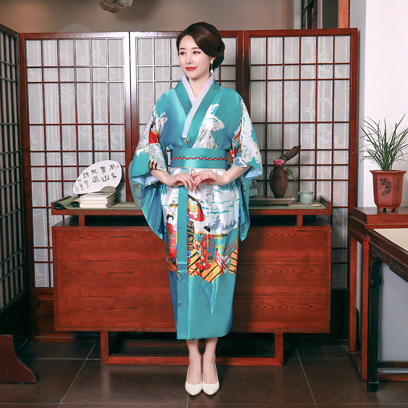 仿丝睡衣日式和服女夏中袖新娘晨袍大码家居服睡袍浴袍女装外贸