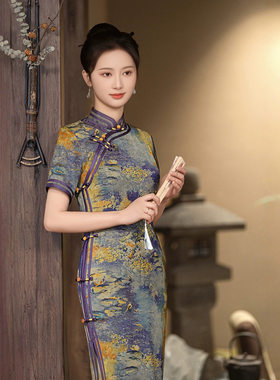 2026春秋新款墨兰锦缎气质素雅宴会旗袍日常中国风长款礼服连衣裙