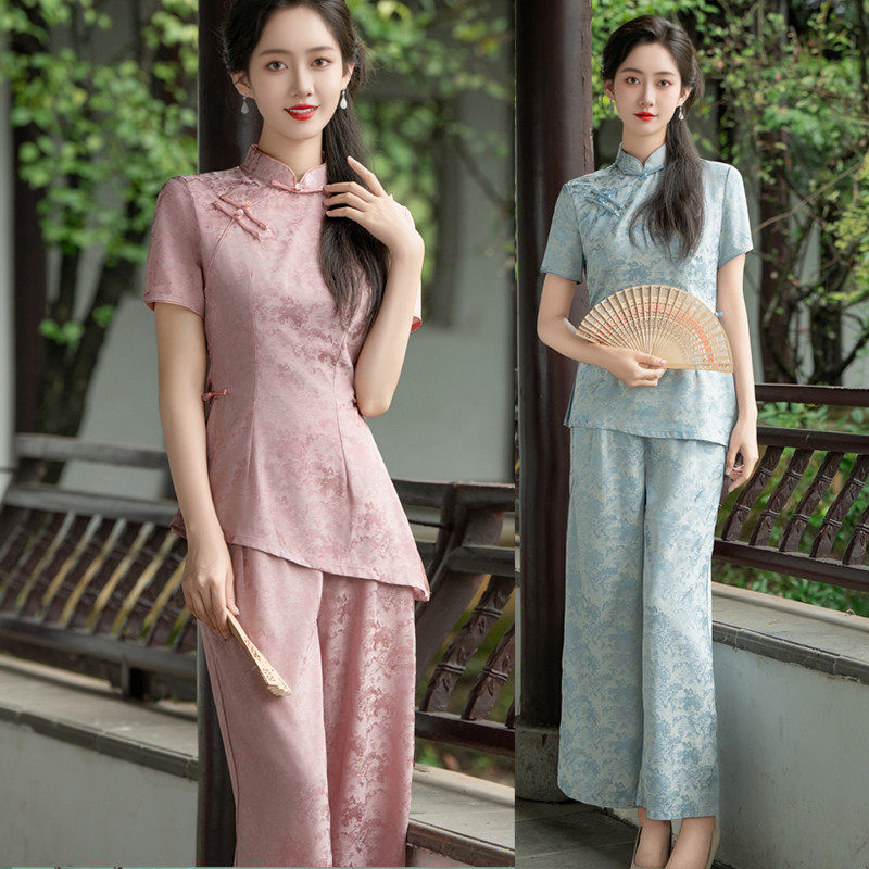 新中式国风套装女夏2026年新款改良旗袍上衣+裤子两件套显瘦日常