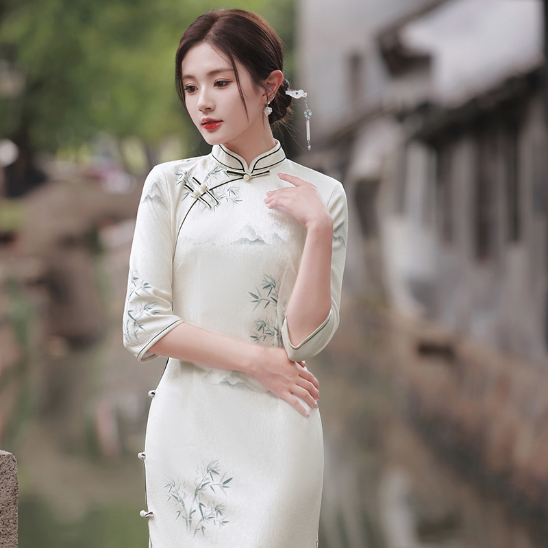 仟金公主新品新中式多丽丝复合连衣裙女装中国风复古改良旗袍