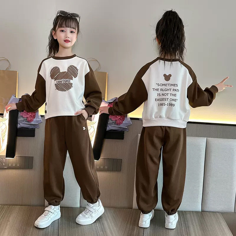 女童春季圆领卫衣套装2025新款中大儿童可爱童装女孩运动春秋装潮