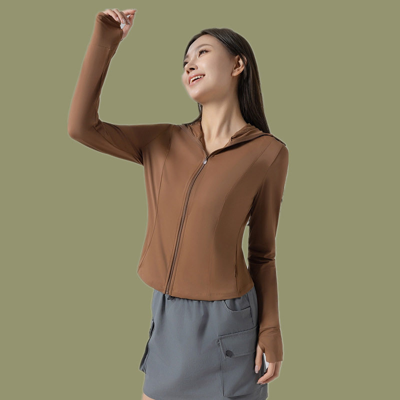 修身衣女2026夏季户外防紫外线透气遮阳运动风衣黑胶帽檐服跨境