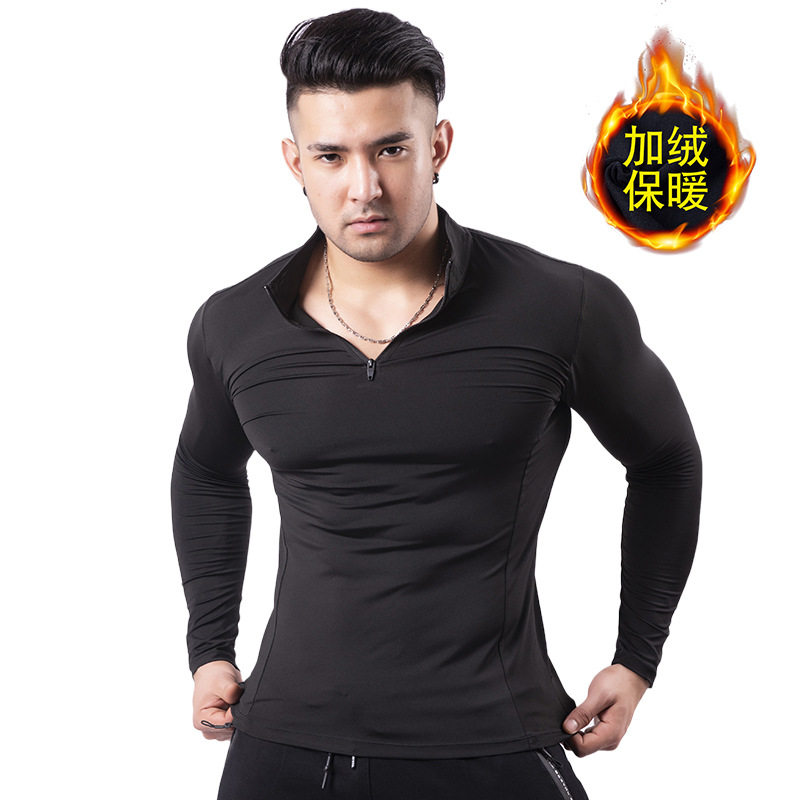 2026健身服男士加绒保暖高领紧身衣暴汗跑步速干运动服训练外贸