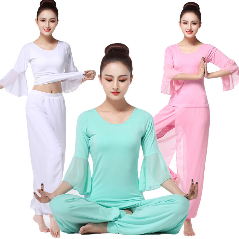 舞韵瑜伽服套装春夏秋新款瑜伽健身服雪纺修身舞蹈表演服报女士