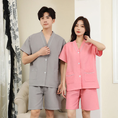 新款夏季艾灸服情侣款套装家居服 纯色V领前后开扣按摩服酒店养生