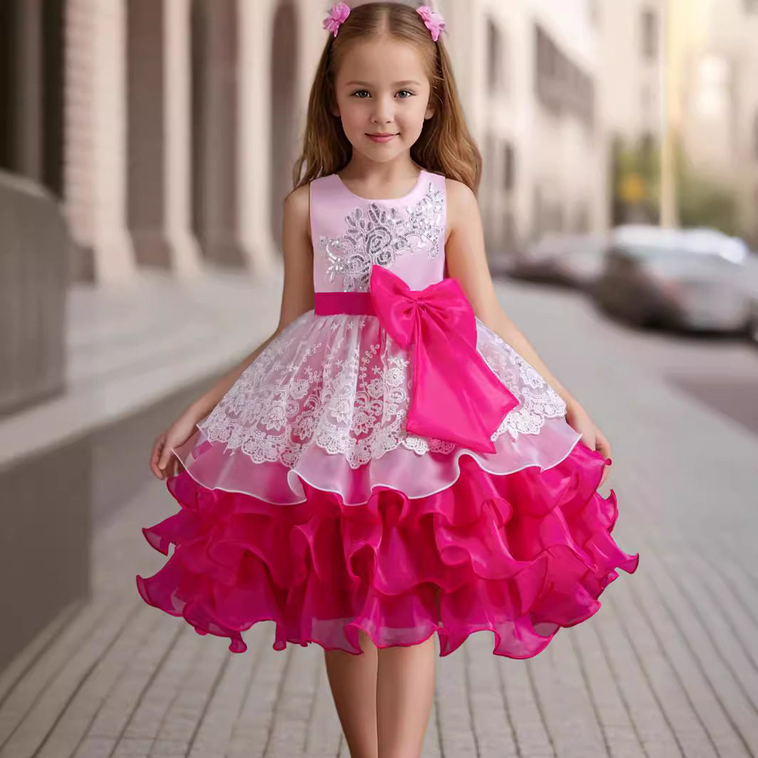 女童礼服裙子蝴蝶结花童婚纱晚礼服生日派对蓬蓬连衣裙节目演出服