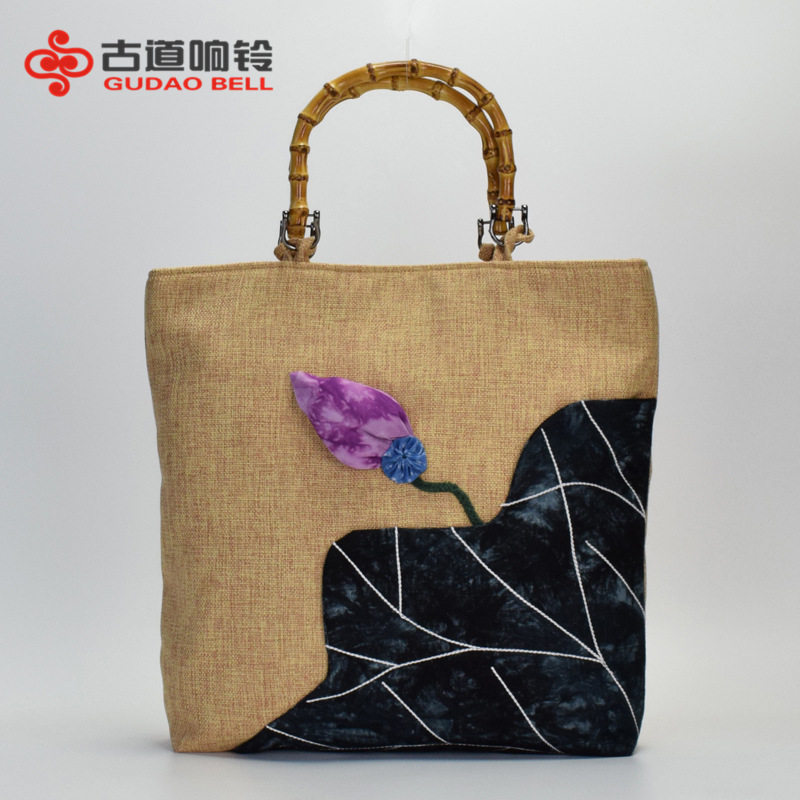 原创复古风单肩竹节手提包