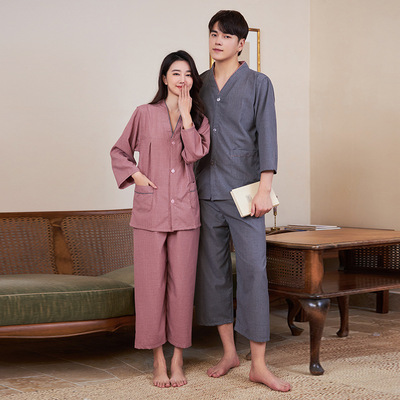 贡棉艾灸服前后开长袖长裤情侣套装女柔软舒适美容采耳服男桑拿服