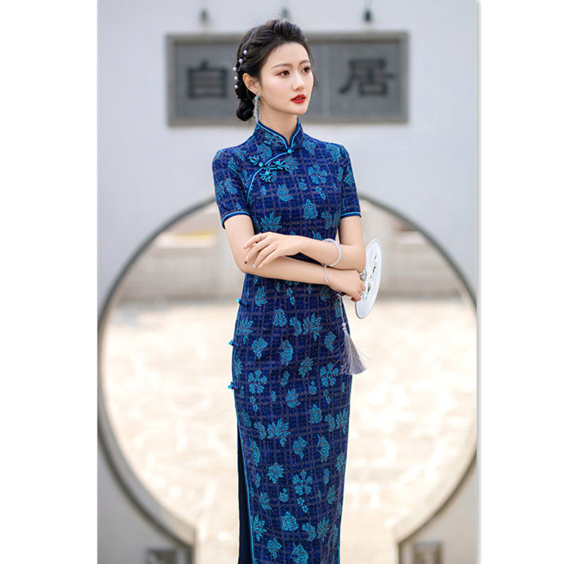 复合蕾丝长款短袖旗袍2026夏季新款复古国风中老年女士宴会连衣裙