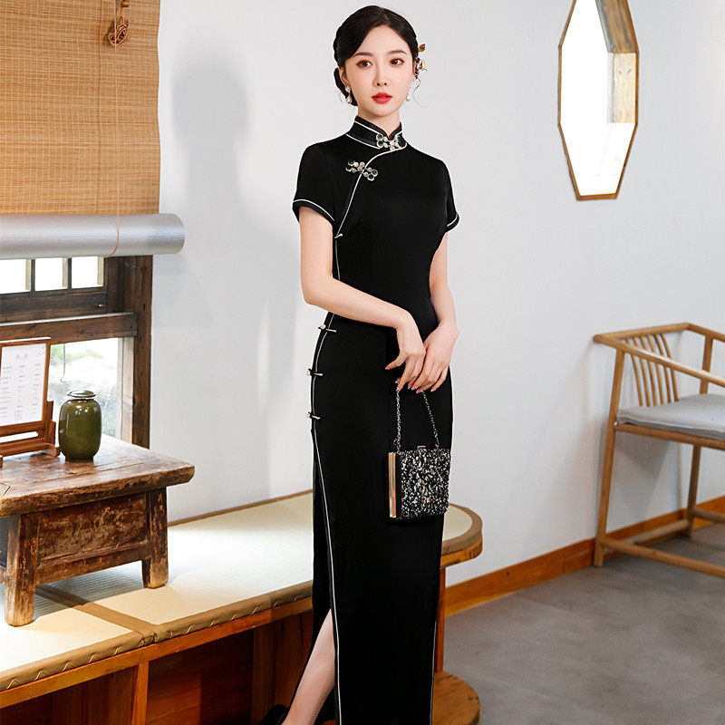 黑色旗袍2026新款少女气质改良年轻款优雅复古日常中国风礼服长款